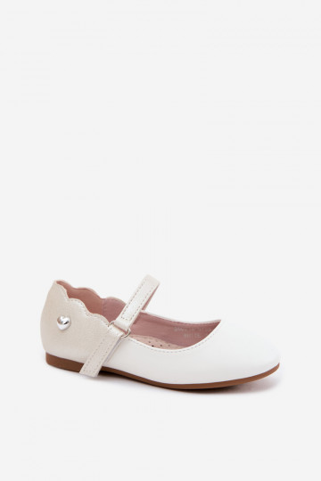 Children's ballerinas with straps and sticky fasteners with hearts white Mossy