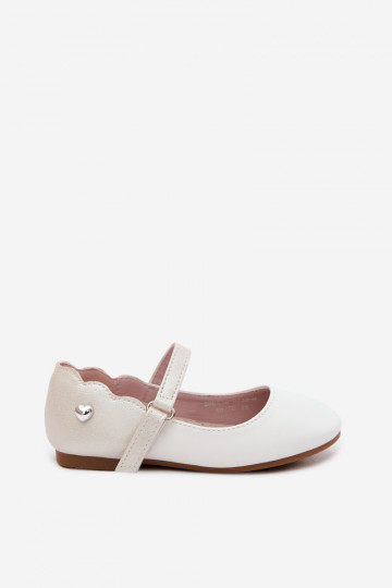 Children's ballerinas with straps and sticky fasteners with hearts white Mossy 2