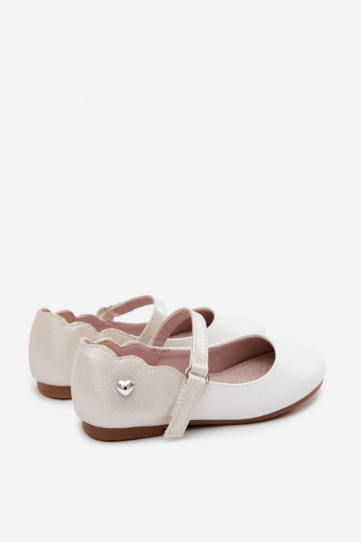 Girls' Ballerinas With Strap Velcro And Decorative Heart White Mossy