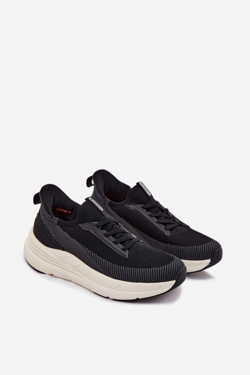 Buty Sportowe Męskie Materiałowe Sneakersy Wsuwane Na Platformie Kobbo 102421 Czarne