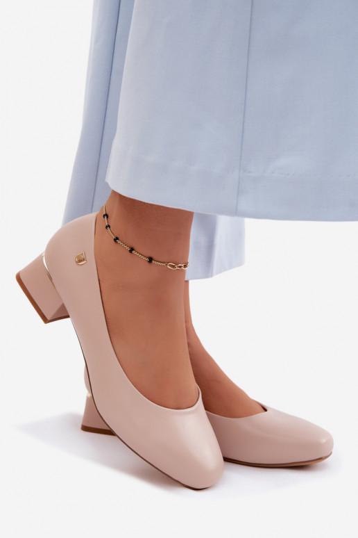 Sergio Leone PB417 Beige Faux Leather Block Heel Shoes