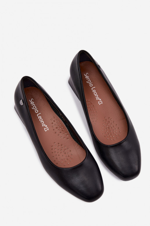 Sergio Leone PB417 Black Faux Leather Block Heels Shoes