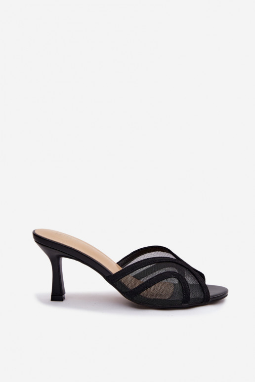 Black Stiletto Heeled Sandals With Mesh Starla