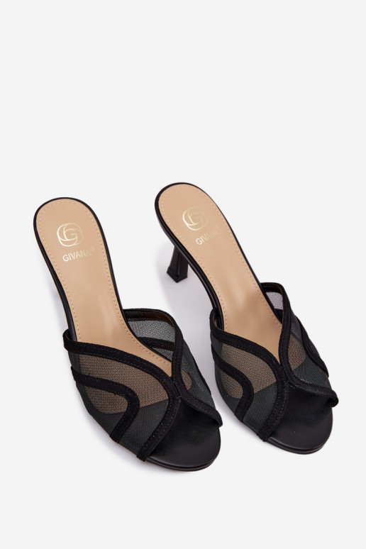Black Stiletto Heeled Sandals With Mesh Starla