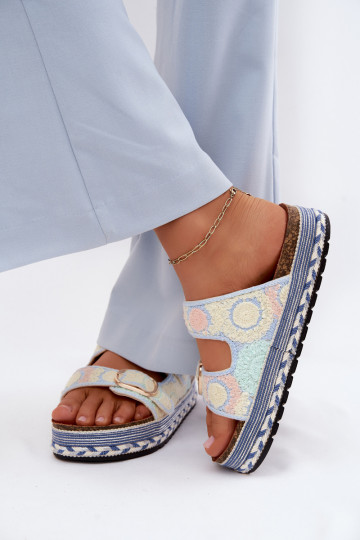 Crochet Platform Slides With Straps Blue Glimma 2