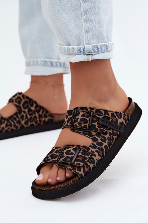 Women's Platform Slides With Buckles D. Franklin DFSH407011 Leopard