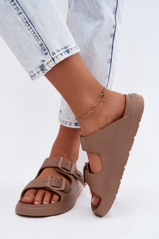 Foam Women's Slides With Buckles D.Franklin DFSH413004 Dark Beige