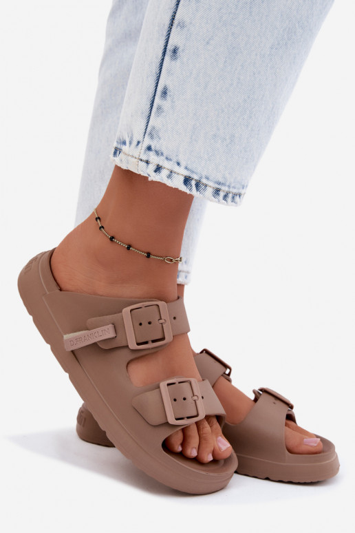 Foam Women's Slides With Buckles D.Franklin DFSH413004 Dark Beige