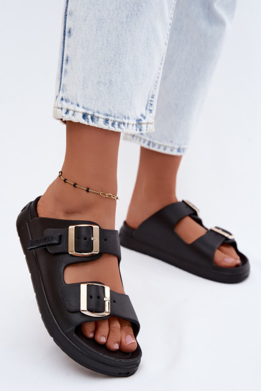 Women's Foam Slides With Buckles D.Franklin DFSH413001 Black