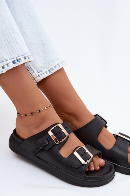 Women's Foam Slides With Buckles D.Franklin DFSH413001 Black
