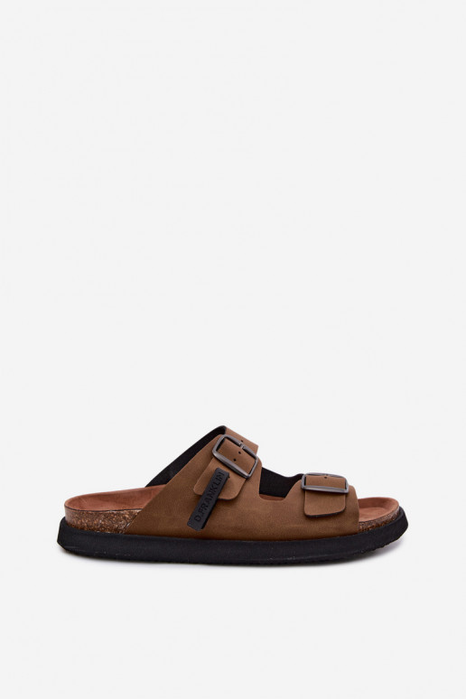Men's leather slippers with buckles D.Franklin DFSH407017 brown
