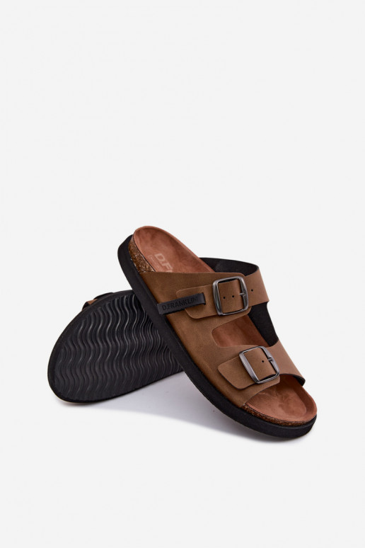 Vīriešu ādas čības ar sprādzēm D.Franklin DFSH407017 brūnā krāsā
