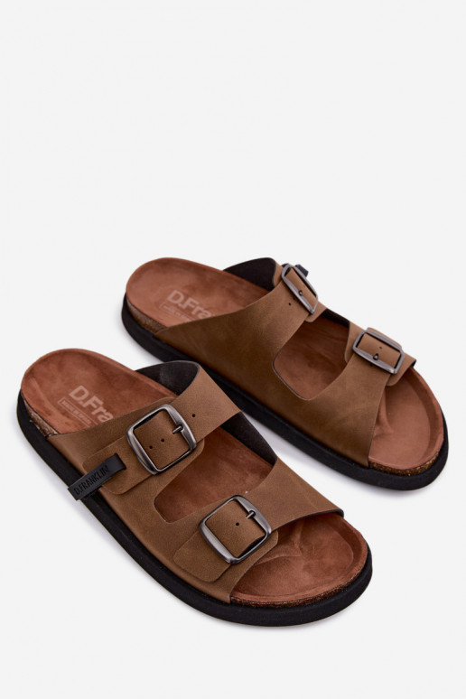 Vīriešu ādas čības ar sprādzēm D.Franklin DFSH407017 brūnā krāsā