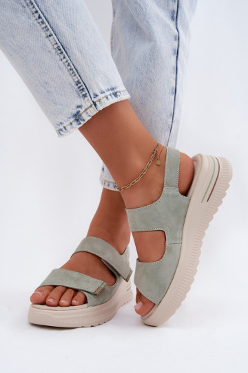 Leather Suede Women's Platform Sandals Green Peria 2
