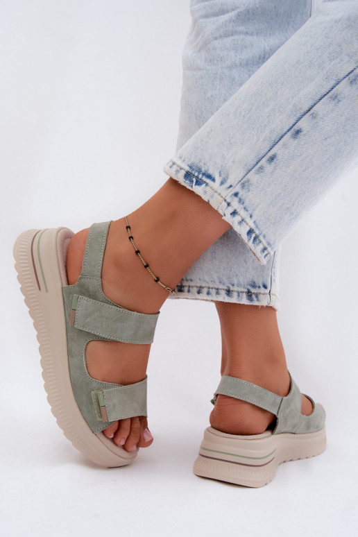Women's faux suede platform sandals green color Peria