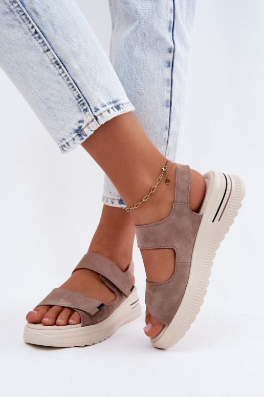 Leather Suede Women's Platform Sandals Dark Beige Peria