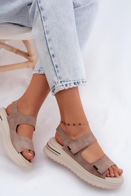 Leather Suede Women's Platform Sandals Dark Beige Peria