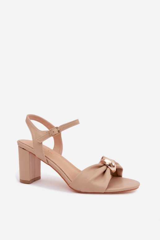 Women's sandals with faux leather and heels sand color Spella