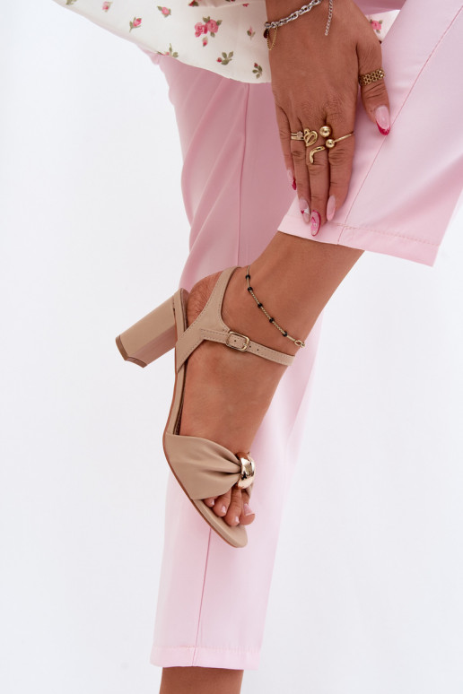 Women's Faux Leather Block Heel Sandals Beige Spella