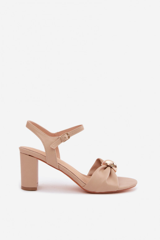 Women's Faux Leather Block Heel Sandals Beige Spella