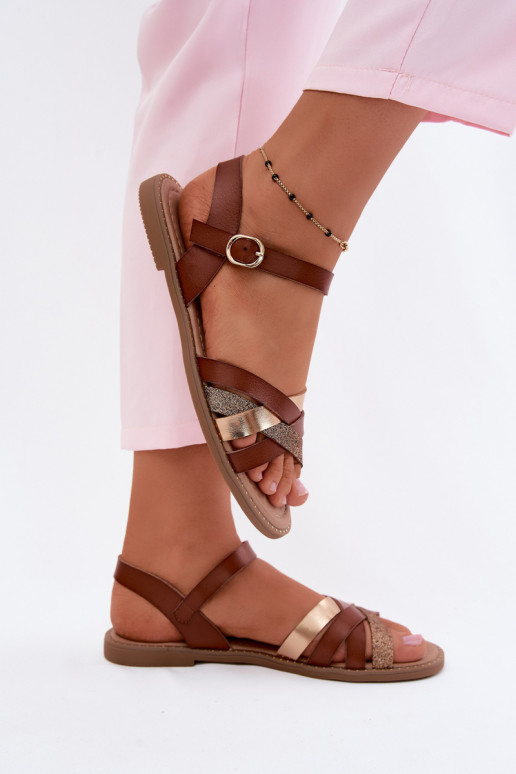 Women's Flat Sandals With Glitter Strap Brown Haden