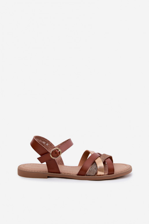 Women's Flat Sandals With Glitter Strap Brown Haden