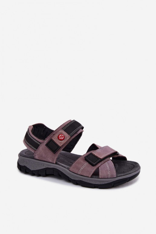 Leather Suede Women's Sandals With Velcro Lavender Bling