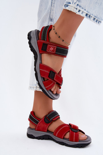 Women's faux suede sandals with sticky fastenings red color Blingy