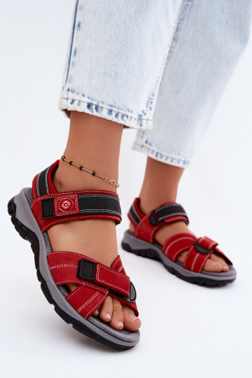 Women's faux suede sandals with sticky fastenings red color Blingy 2