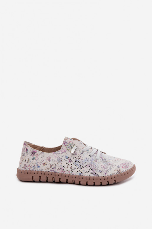 Patterned Openwork Shoes Made of Natural Suede Multicolor Flaria