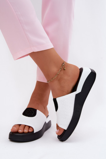 Leather Women's Platform Sandals White Fablee