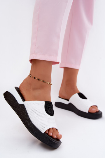 Leather Women's Platform Sandals White Fablee 2