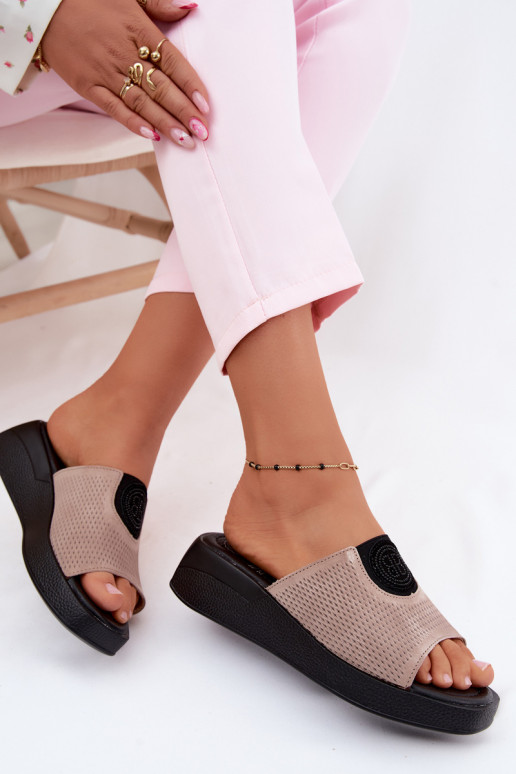 Leather Suede Women's Platform Sandals Dark Beige Fablee