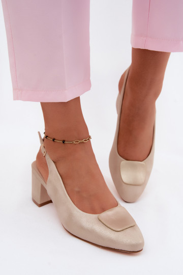 Women's Block Heel Sandals With Gold Decoration Maden