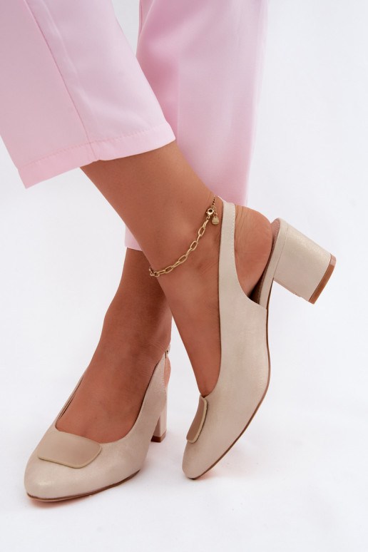 Women's Block Heel Sandals With Gold Decoration Maden