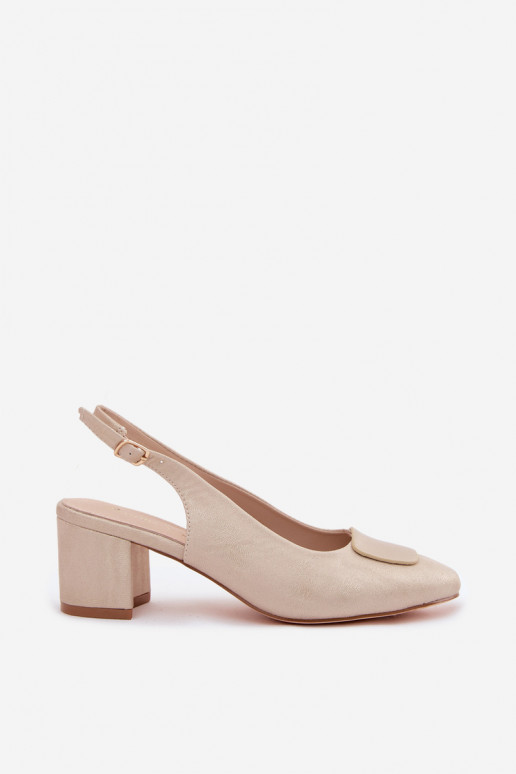 Women's Block Heel Sandals With Gold Decoration Maden