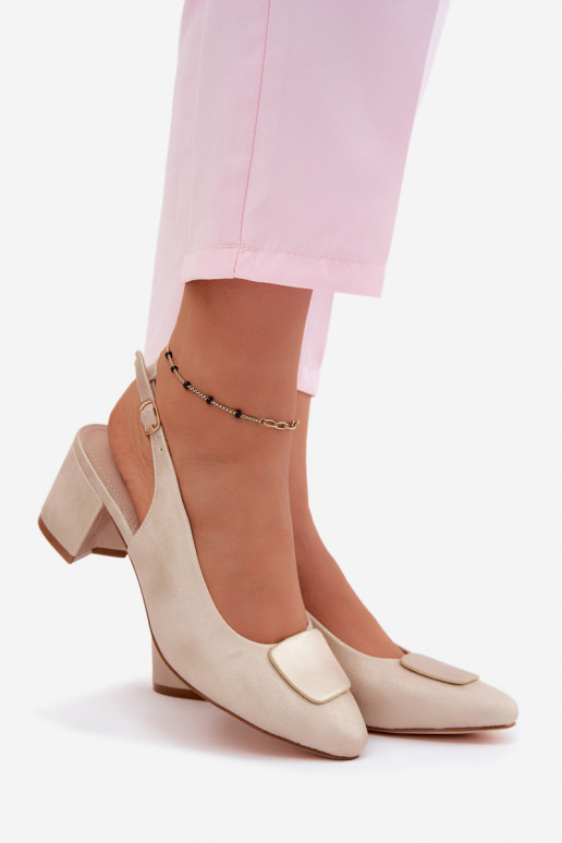Women's Block Heel Sandals With Gold Decoration Maden