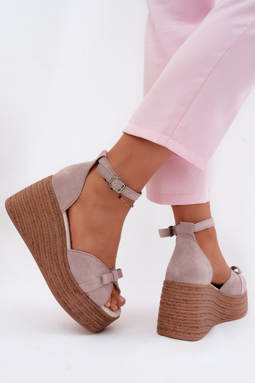 Leather Suede Platform Sandals Gray Ashen