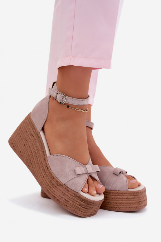 Leather Suede Platform Sandals Gray Ashen