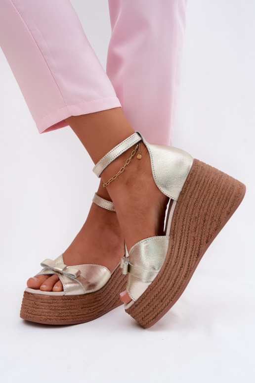 Leather Platform Sandals Gold Ashen