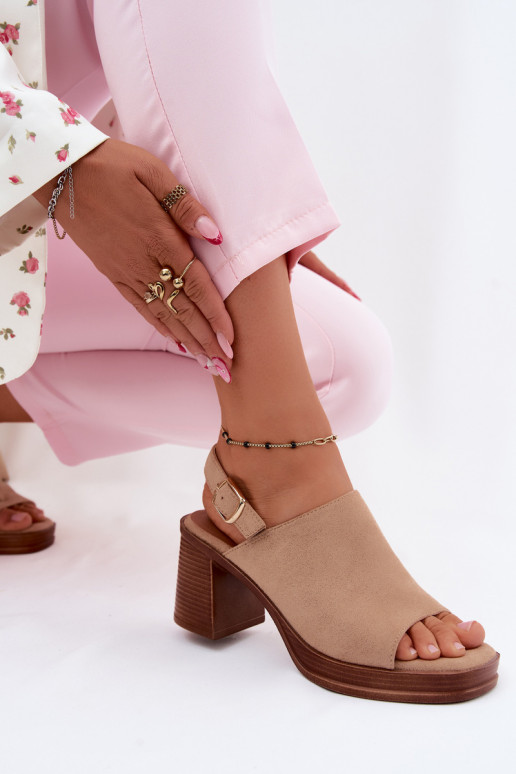 Women's heeled sandals made of faux suede in sand color Eclipse