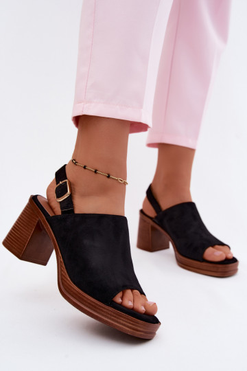 Women's heeled sandals made of faux suede in black color Eclipse 2