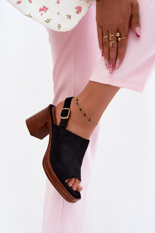 Women's Block Heel Sandals With Faux Suede Black Eclipse