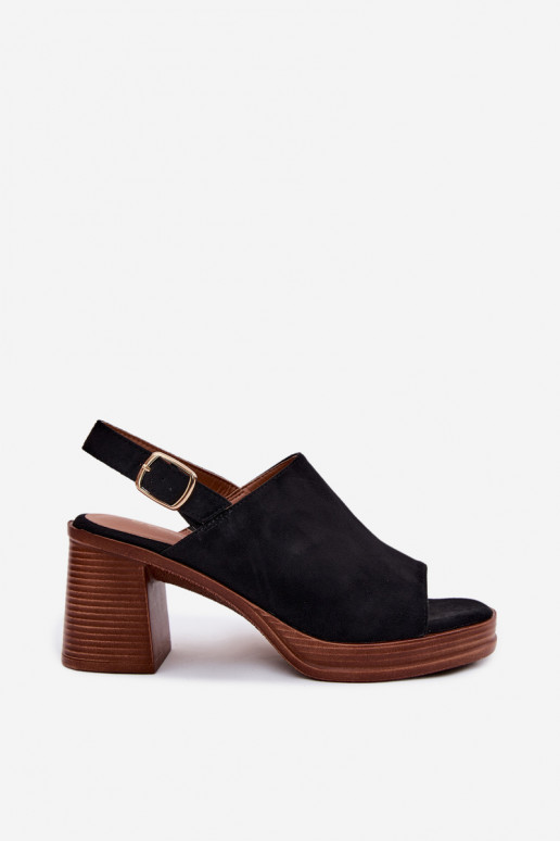 Women's Block Heel Sandals With Faux Suede Black Eclipse