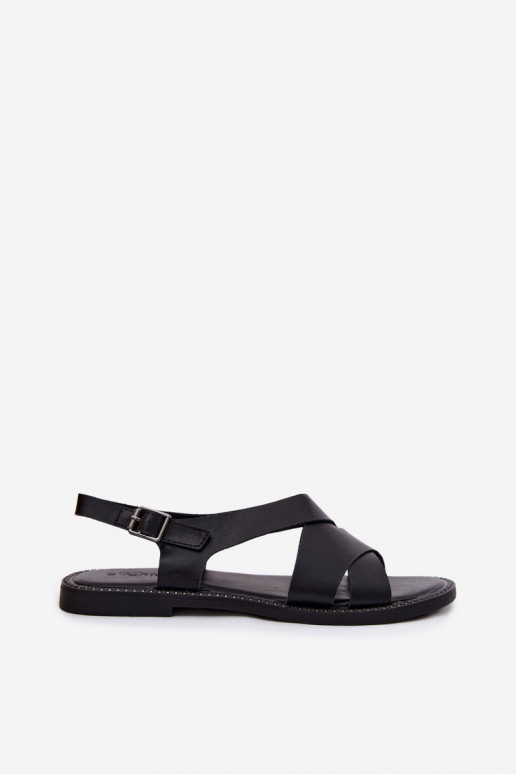 Women's flat sandals in black color Blinga