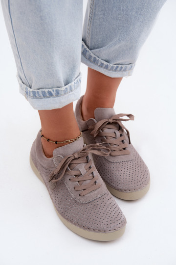 Damskie buty z sztucznego zamszu z sznurówkami w kolorze piaskowym Bahia