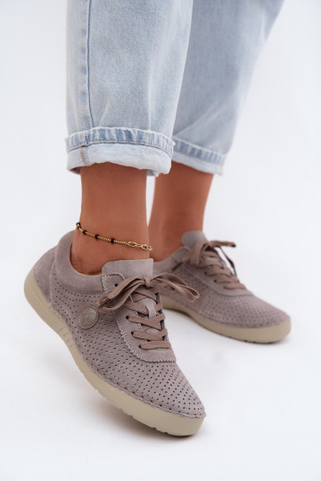 Sand faux suede women's shoes with laces in sand color Bahia 2