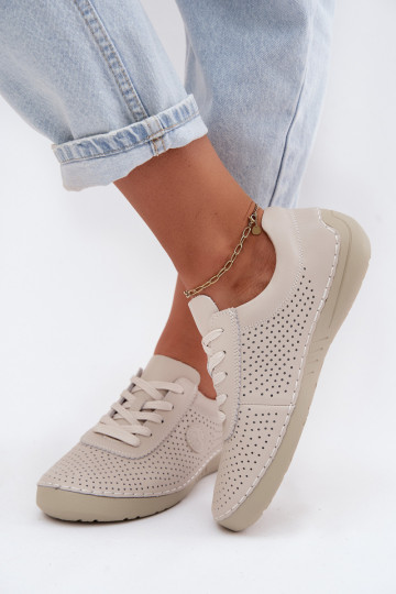 Odiniai moteriški batai su raišteliais dramblio kaulo spalvos Bahia