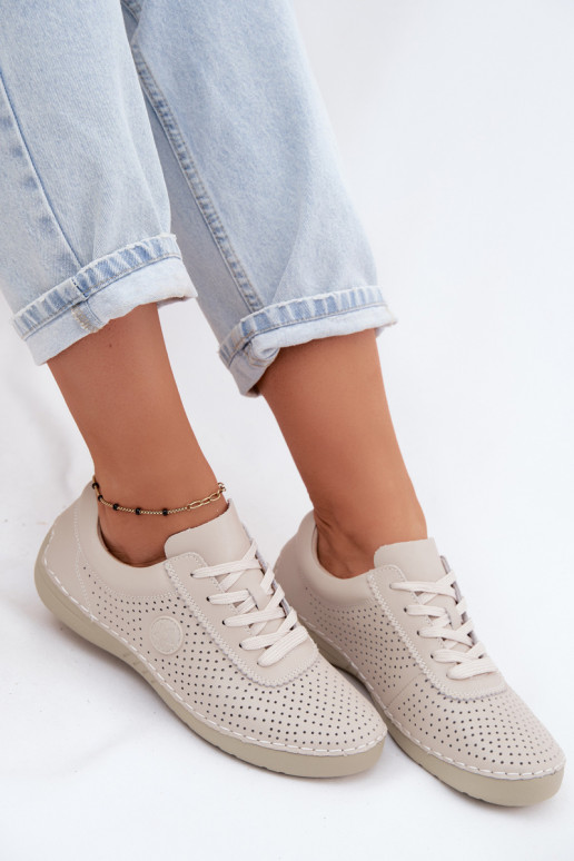 Leather Women's Lace-up Light Beige Derby Bahia