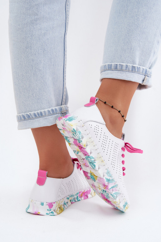 Leather Women's Lace-up White Flats Cadiz